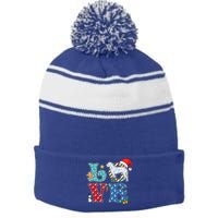 I Love Dog Curlycoated Retriever Christmas Gift Stripe Pom Pom Beanie