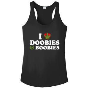 I Love Doobies And Boobies 420 Weed Stoner Funny Ladies PosiCharge Competitor Racerback Tank