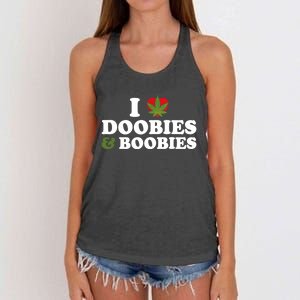 I Love Doobies And Boobies 420 Weed Stoner Funny Women's Knotted Racerback Tank