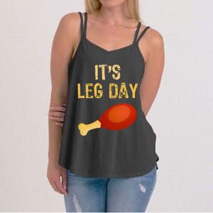 It's Leg Day Funny Workout Gym Turkey Thanksgiving Women's Strappy Tank