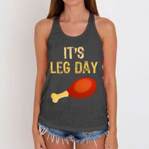 It's Leg Day Funny Workout Gym Turkey Thanksgiving Women's Knotted Racerback Tank