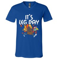 It's Leg Day Turkey Running Funny Thanksgiving V-Neck T-Shirt