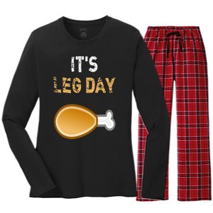 It's Leg Day Funny Workout Turkey Thanksgiving Women's Long Sleeve Flannel Pajama Set 