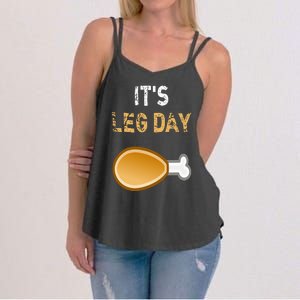 It's Leg Day Funny Workout Turkey Thanksgiving Women's Strappy Tank