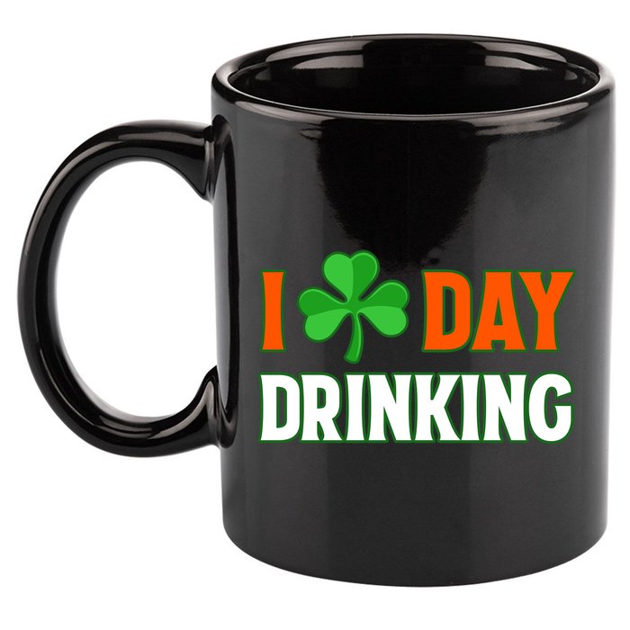 I Love Day Drinking Lucky Irish Shamrock Saint Patrick's Day 11oz C Handle Ceramic Mug