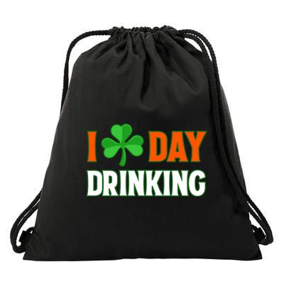 I Love Day Drinking Lucky Irish Shamrock Saint Patrick's Day Drawstring Bag