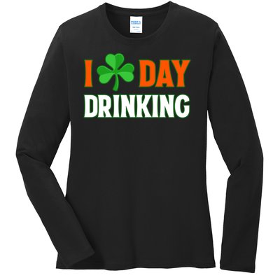 I Love Day Drinking Lucky Irish Shamrock Saint Patrick's Day Ladies Long Sleeve Shirt