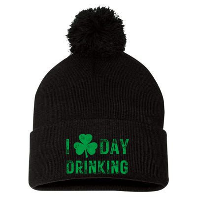 I Love Day Drinking Shamrock Heart Love St PaddyS Day Pom Pom 12in Knit Beanie