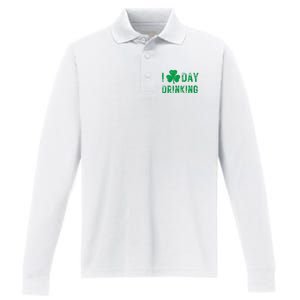 I Love Day Drinking Shamrock Heart Love St PaddyS Day Performance Long Sleeve Polo