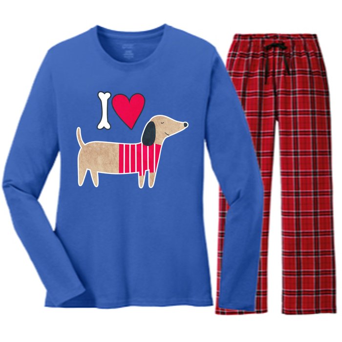 I Love Dachshund Cute Puppy Dog Doggy Lover Cute Gift Women's Long Sleeve Flannel Pajama Set 