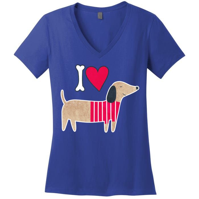 I Love Dachshund Cute Puppy Dog Doggy Lover Cute Gift Women's V-Neck T-Shirt