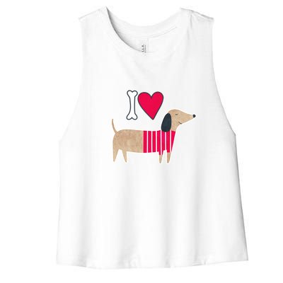 I Love Dachshund Cute Puppy Dog Doggy Lover Cute Gift Women's Racerback Cropped Tank