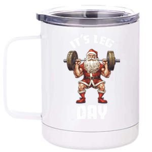 Its Leg Day Santa Claus Exercise Christmas Barbell Squat Fun Gift 12 oz Stainless Steel Tumbler Cup