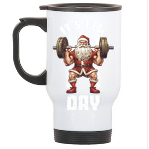 Its Leg Day Santa Claus Exercise Christmas Barbell Squat Fun Gift Stainless Steel Travel Mug