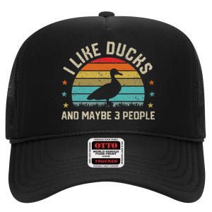 I Like Ducks & Maybe 3 People Sarcastic Duck Animal Lover High Crown Mesh Back Trucker Hat