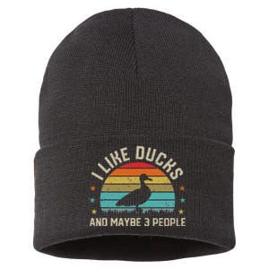 I Like Ducks & Maybe 3 People Sarcastic Duck Animal Lover Sustainable Knit Beanie