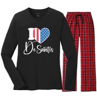 I Love DeSantis Ron DeSantis 24 American Heart Flag Women's Long Sleeve Flannel Pajama Set 