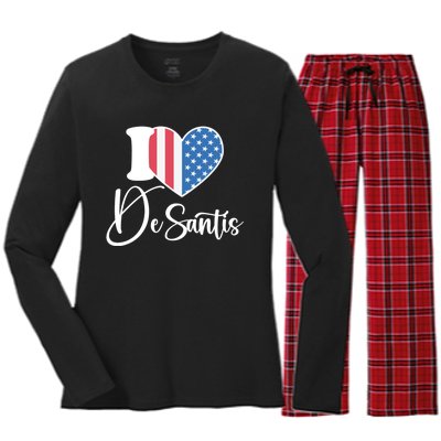 I Love DeSantis Ron DeSantis 24 American Heart Flag Women's Long Sleeve Flannel Pajama Set 