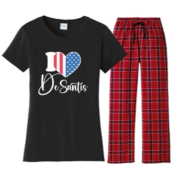 I Love DeSantis Ron DeSantis 24 American Heart Flag Women's Flannel Pajama Set