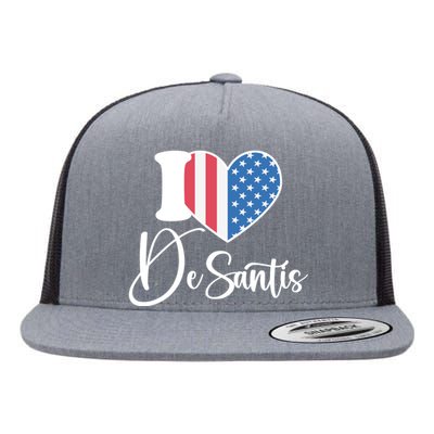 I Love DeSantis Ron DeSantis 24 American Heart Flag Flat Bill Trucker Hat