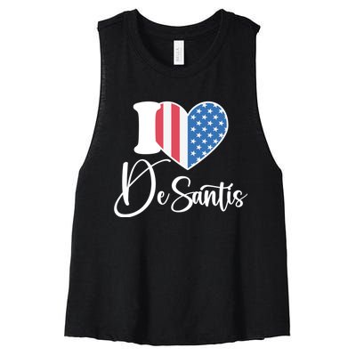 I Love DeSantis Ron DeSantis 24 American Heart Flag Women's Racerback Cropped Tank