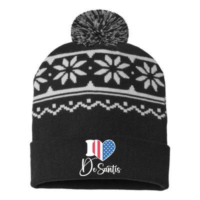 I Love DeSantis Ron DeSantis 24 American Heart Flag USA-Made Snowflake Beanie