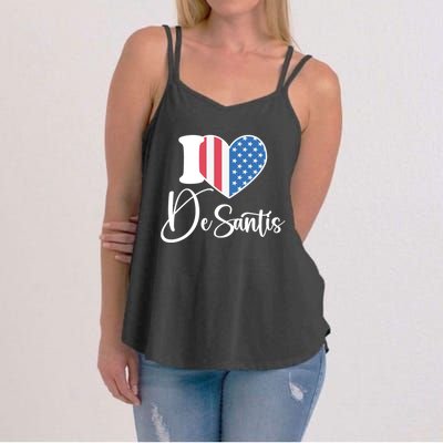 I Love DeSantis Ron DeSantis 24 American Heart Flag Women's Strappy Tank