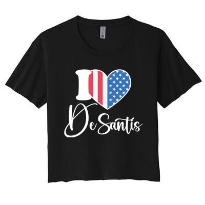 I Love DeSantis Ron DeSantis 24 American Heart Flag Women's Crop Top Tee