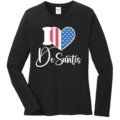 I Love DeSantis Ron DeSantis 24 American Heart Flag Ladies Long Sleeve Shirt