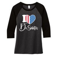 I Love DeSantis Ron DeSantis 24 American Heart Flag Women's Tri-Blend 3/4-Sleeve Raglan Shirt