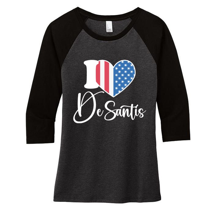 I Love DeSantis Ron DeSantis 24 American Heart Flag Women's Tri-Blend 3/4-Sleeve Raglan Shirt