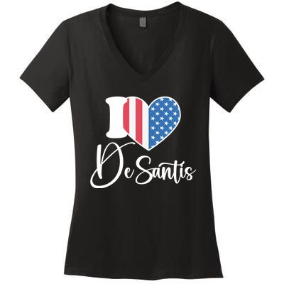 I Love DeSantis Ron DeSantis 24 American Heart Flag Women's V-Neck T-Shirt