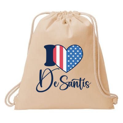 I Love DeSantis Ron DeSantis 24 American Heart Flag Drawstring Bag