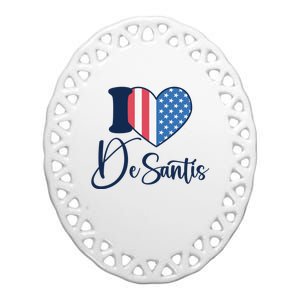 I Love DeSantis Ron DeSantis 24 American Heart Flag Ceramic Oval Ornament