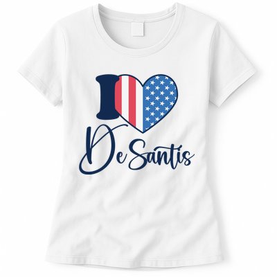 I Love DeSantis Ron DeSantis 24 American Heart Flag Womens T-Shirt