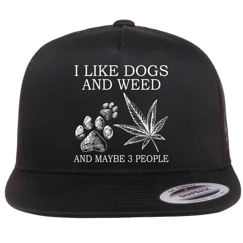 I Like Dogs And Weed And Maybe 3 People Great Gift Flat Bill Trucker Hat