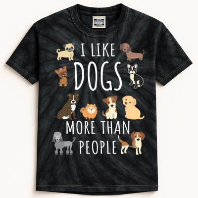 I Like Dogs More Than People Gift Kids Tie-Dye T-Shirt