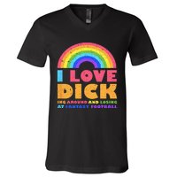 I Love Dicking Around Rainbow Fantasy Football Loser Trophy V-Neck T-Shirt