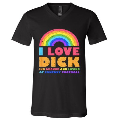 I Love Dicking Around Rainbow Fantasy Football Loser Trophy V-Neck T-Shirt