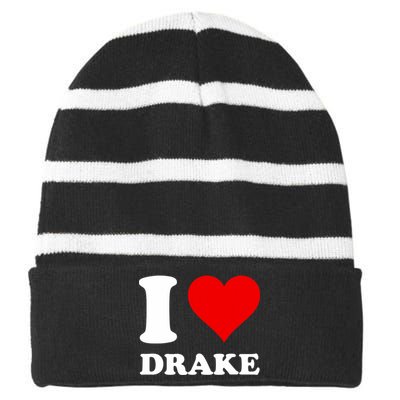 I Love D.R.A.K.E Striped Beanie with Solid Band