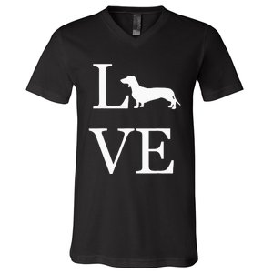 I Love Dachshund Weiner Dog Lover White Graphic Pet Owner V-Neck T-Shirt