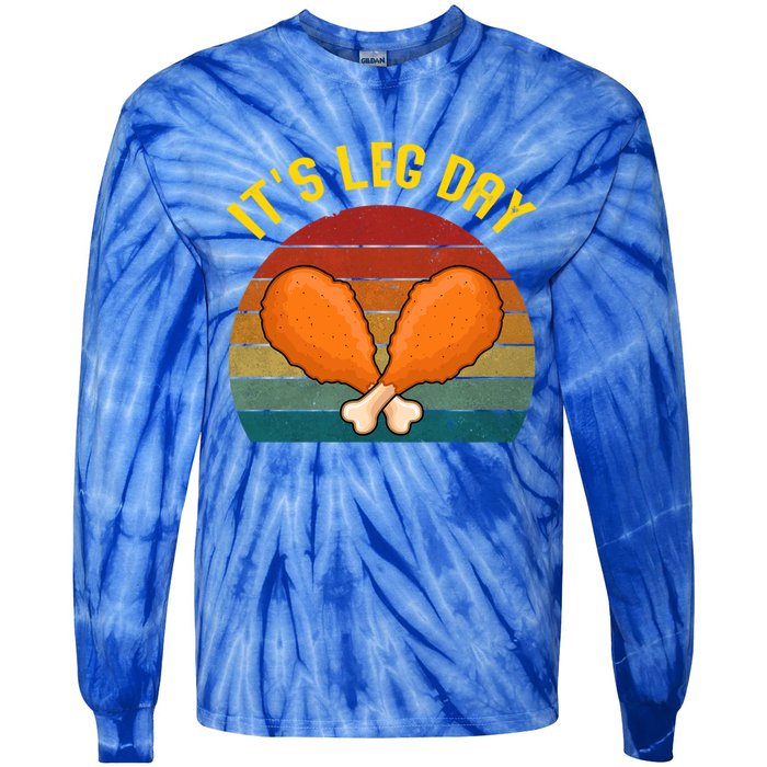 Its Leg Day Retro Turkey Legs Gift Thanksgiving Gift Tie-Dye Long Sleeve Shirt