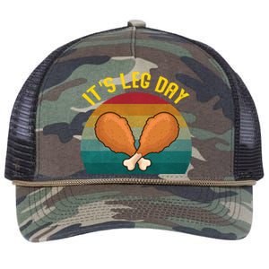 Its Leg Day Gift Funny Retro Turkey Leg Thanksgiving Cute Gift Retro Rope Trucker Hat Cap