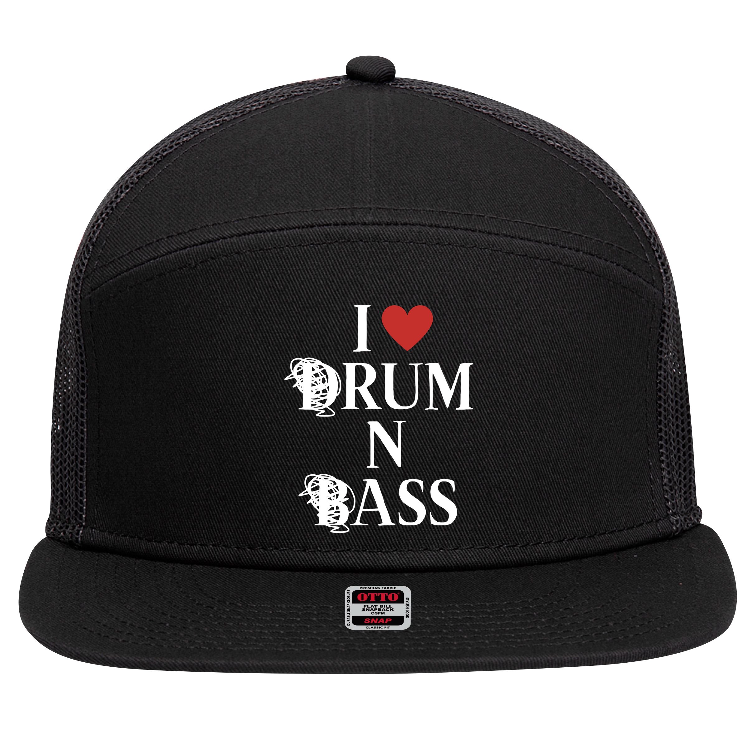 I Love Drum And Bass Rock 7 Panel Mesh Trucker Snapback Hat