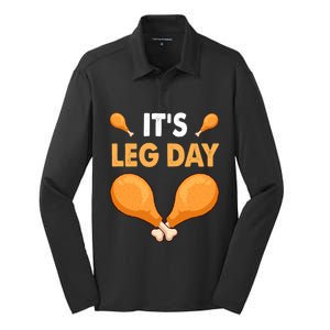 Its Leg Day Great Gift Funny Thanksgiving Costume Turkey Day Gift Silk Touch Performance Long Sleeve Polo