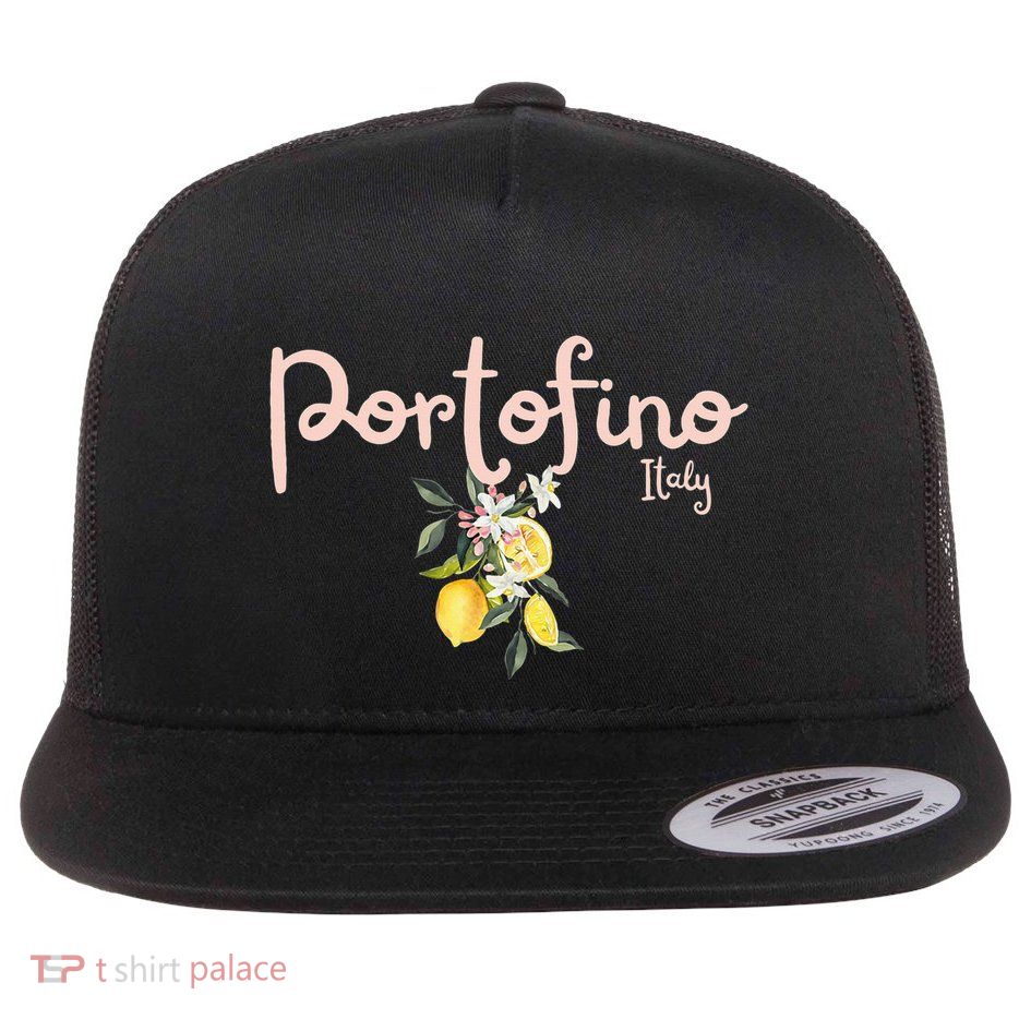 Italy Lemon Design Portofino Italy Souvenir Italy Lover Flat Bill Trucker Hat