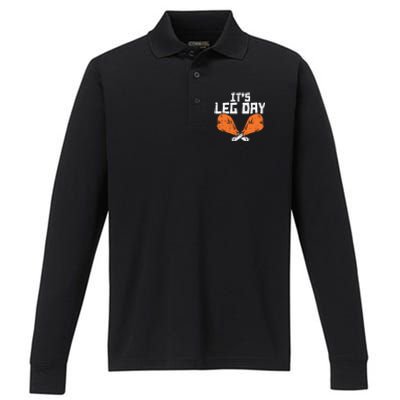 Its Leg Day Turkey Legs Funny Pun Thanksgiving Gift Performance Long Sleeve Polo