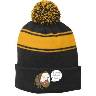 I Literally Don't Even Care Stripe Pom Pom Beanie