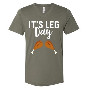 It's Leg Day Thanksgiving Turkey Funny Gym Workout Lover V-Neck T-Shirt