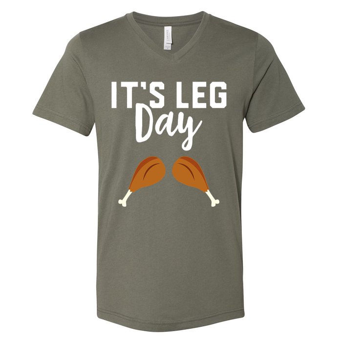 It's Leg Day Thanksgiving Turkey Funny Gym Workout Lover V-Neck T-Shirt